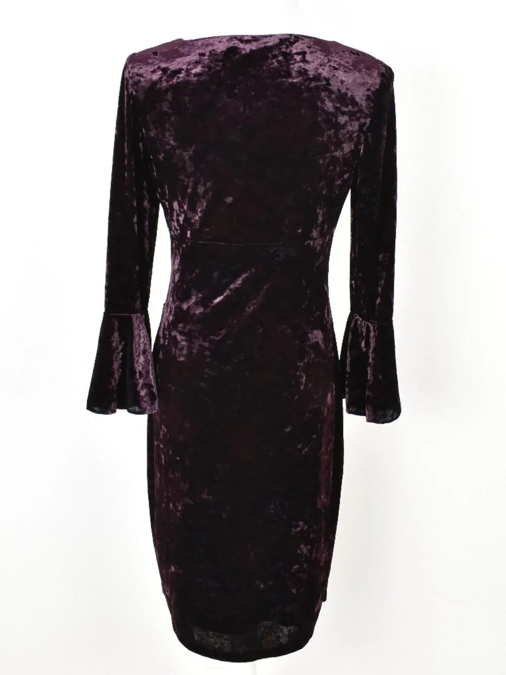 Lauren Ralph Lauren Velvet Faux Wrap Flutter Bell Sleeve Sheath Dress - 8 - Picture 4 of 10